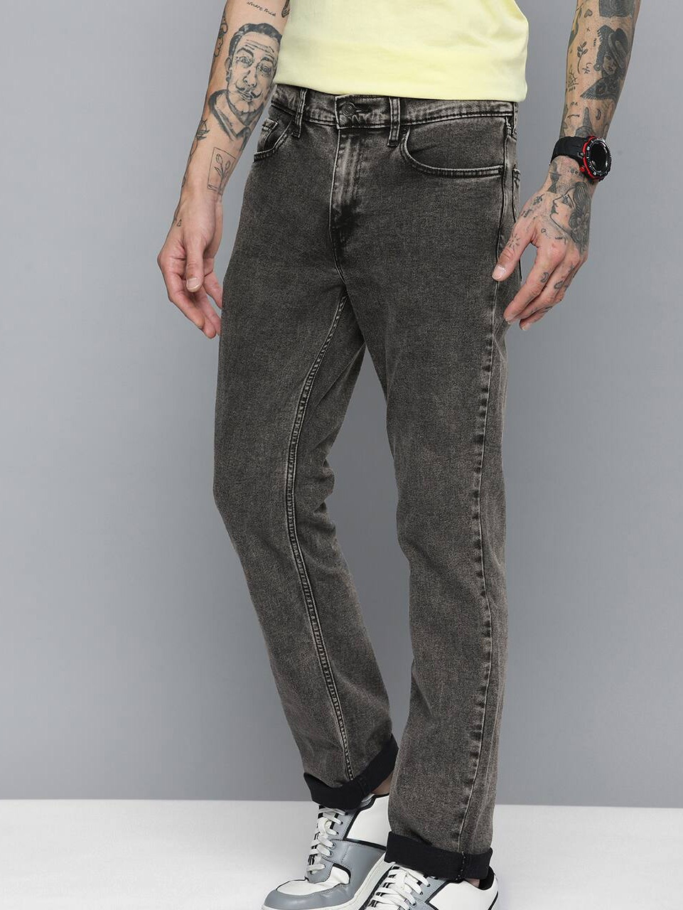 Men's Grey Slim Fit Mid Rise Jeans